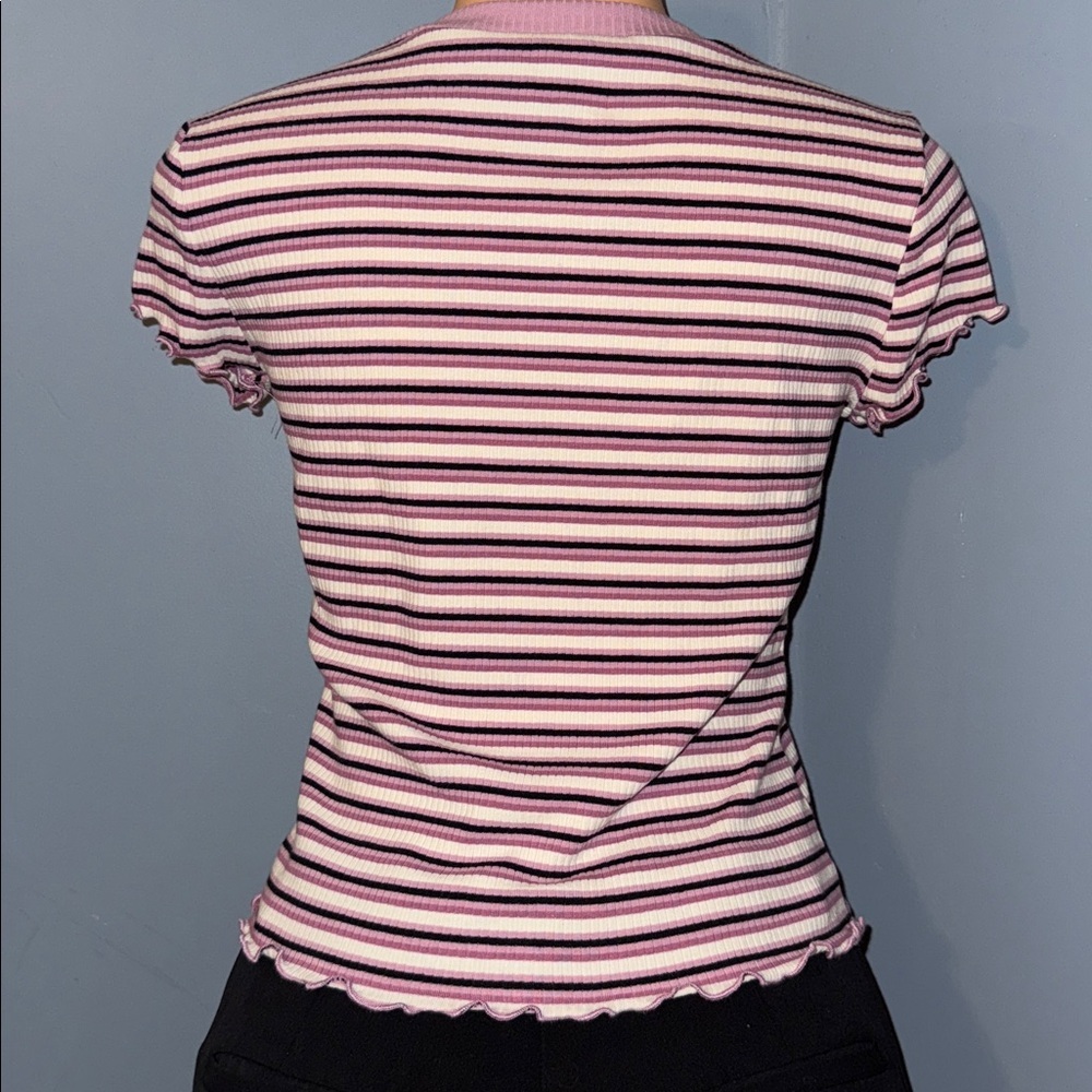Trendy Striped Ruffle-Trim Tee, Size Medium - Picture 2 of 6